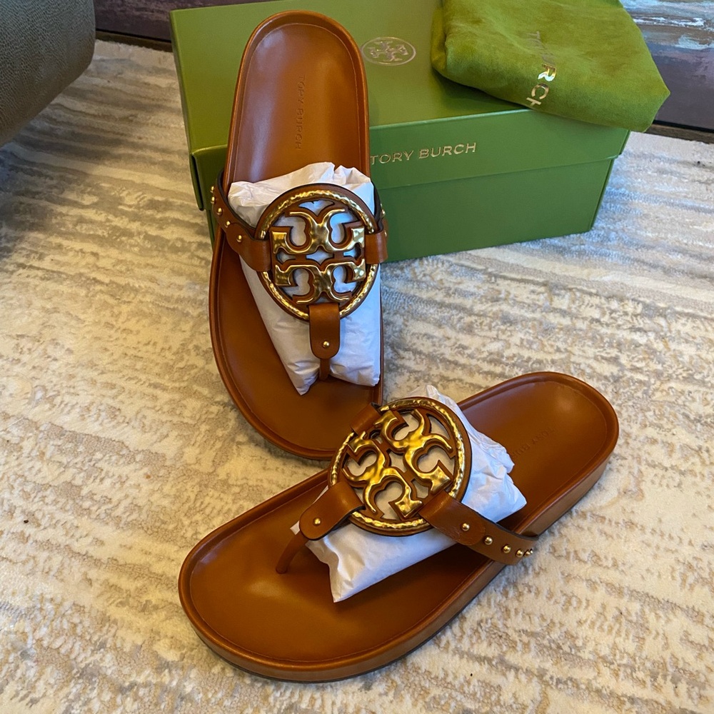 ✨NEW✨ Tory Burch Miller Cloud Vintage Plaque Sandals in Bourbon Miele-Size 7.5 - Picture 5 of 7